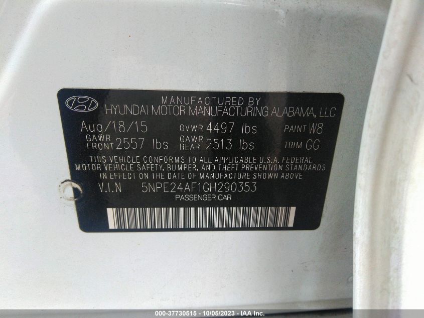 2016 HYUNDAI SONATA 2.4L SE - 5NPE24AF1GH290353