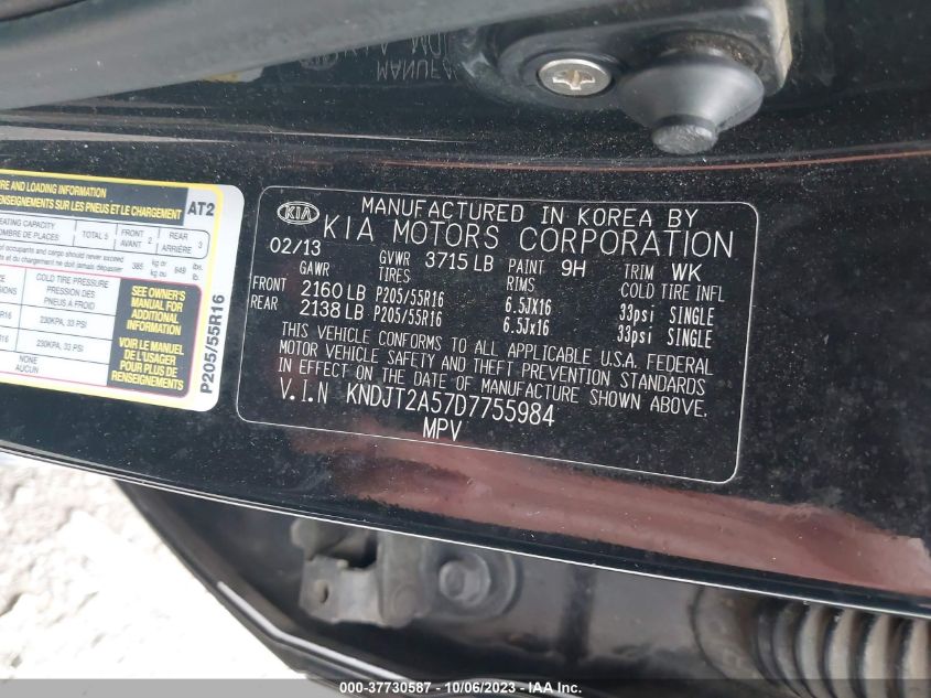 2013 KIA SOUL BASE - KNDJT2A57D7755984