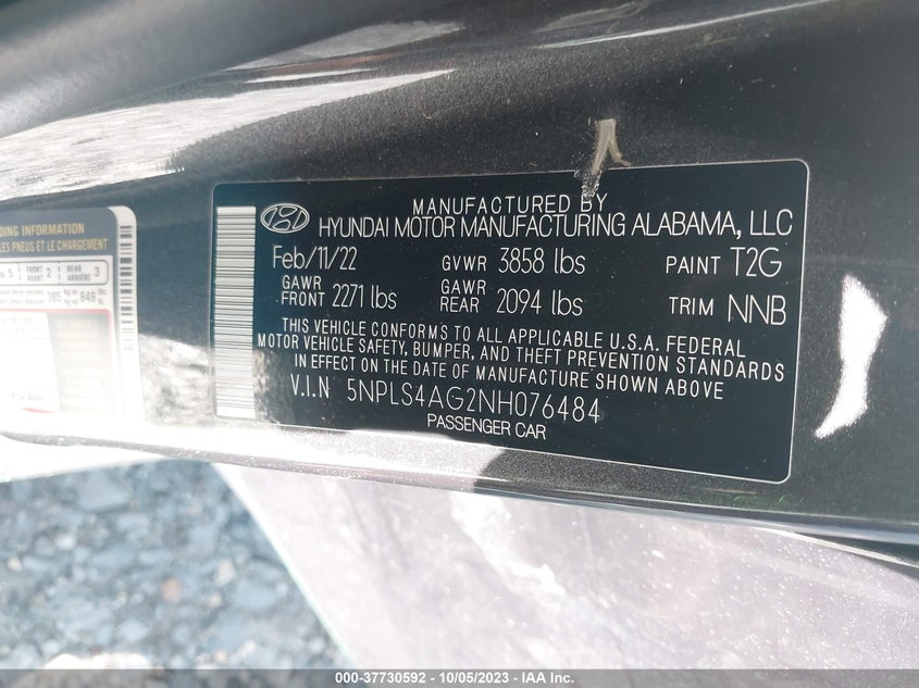 VIN 5NPLS4AG2NH076484 2022 HYUNDAI ELANTRA SEL