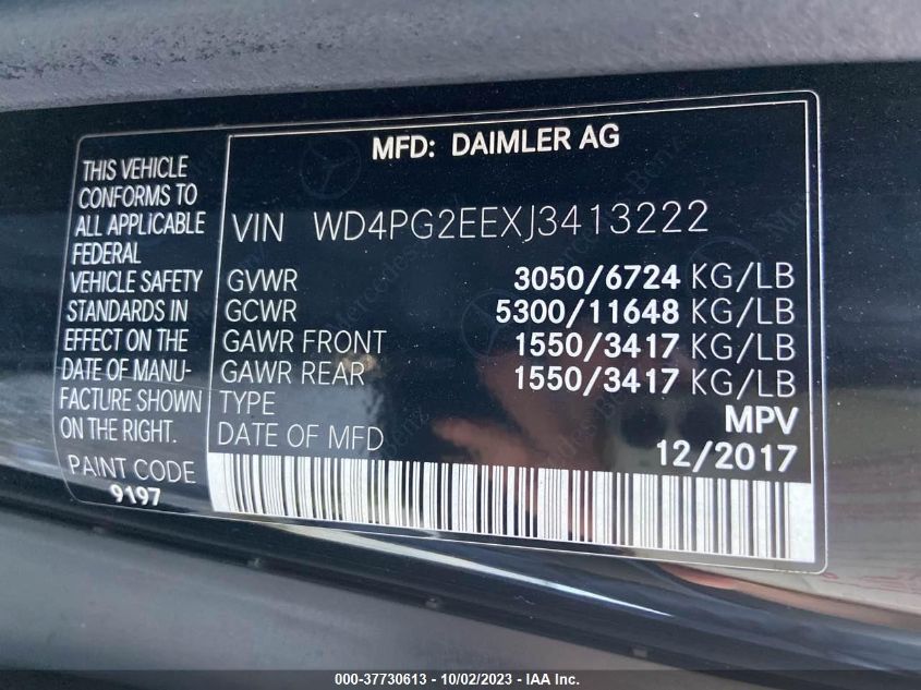 2018 MERCEDES-BENZ METRIS PASSENGER VAN - WD4PG2EEXJ3413222