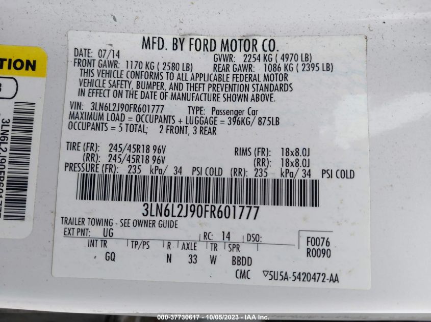2015 LINCOLN MKZ - 3LN6L2J90FR601777