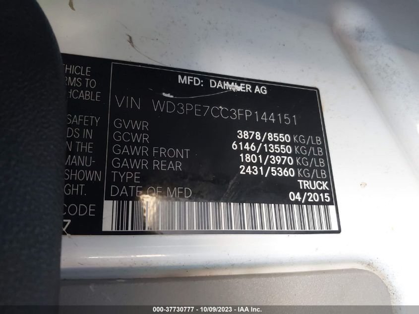 2015 MERCEDES-BENZ SPRINTER CARGO VANS WD3PE7CC3FP144151