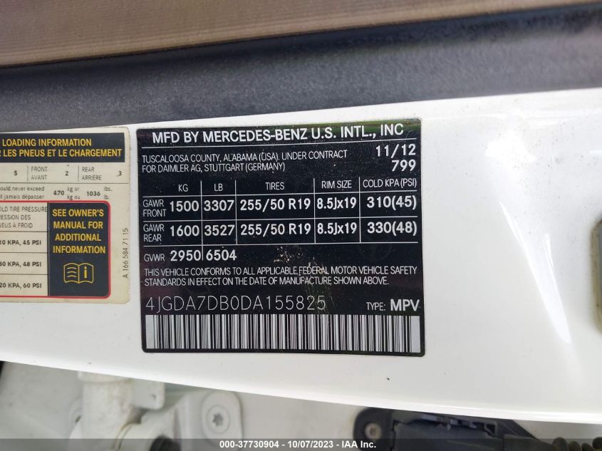 2013 MERCEDES-BENZ ML 550 4JGDA7DB0DA155825