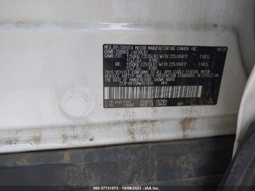 2021 TOYOTA RAV4 XLE - 2T3P1RFV5MW151856