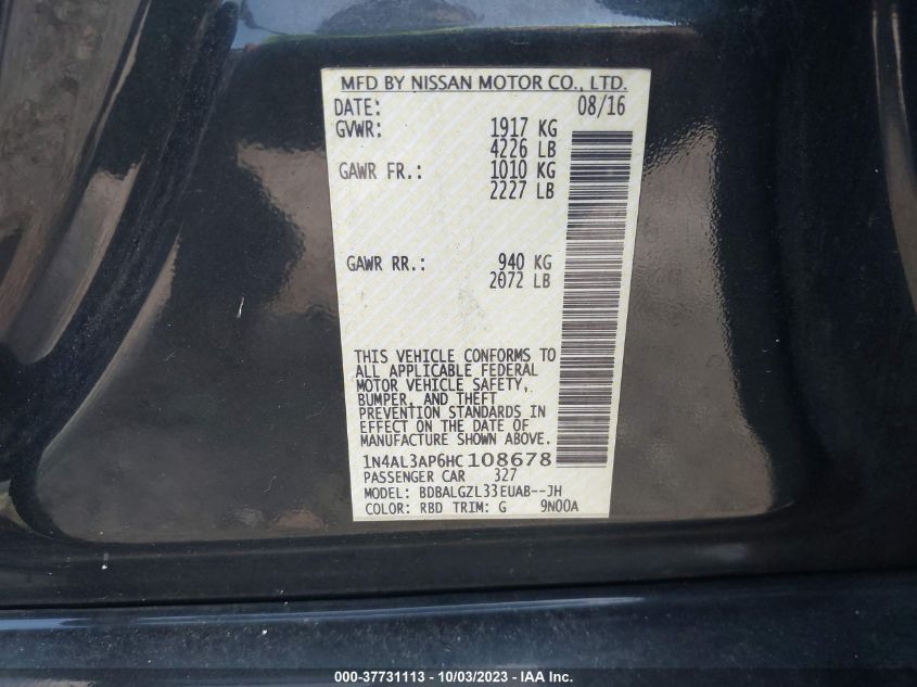 2017 NISSAN ALTIMA 2.5 S - 1N4AL3AP6HC108678