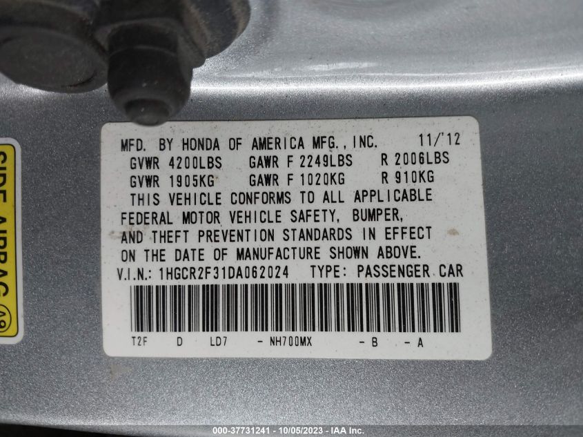 2013 HONDA ACCORD LX - 1HGCR2F31DA062024