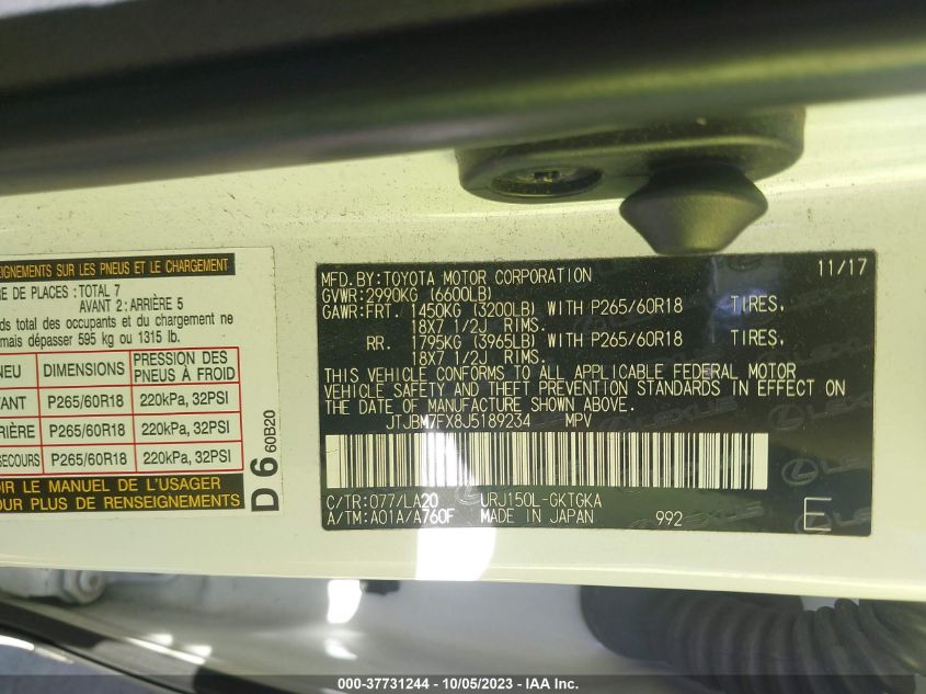 2018 LEXUS 460 - JTJBM7FX8J5189234