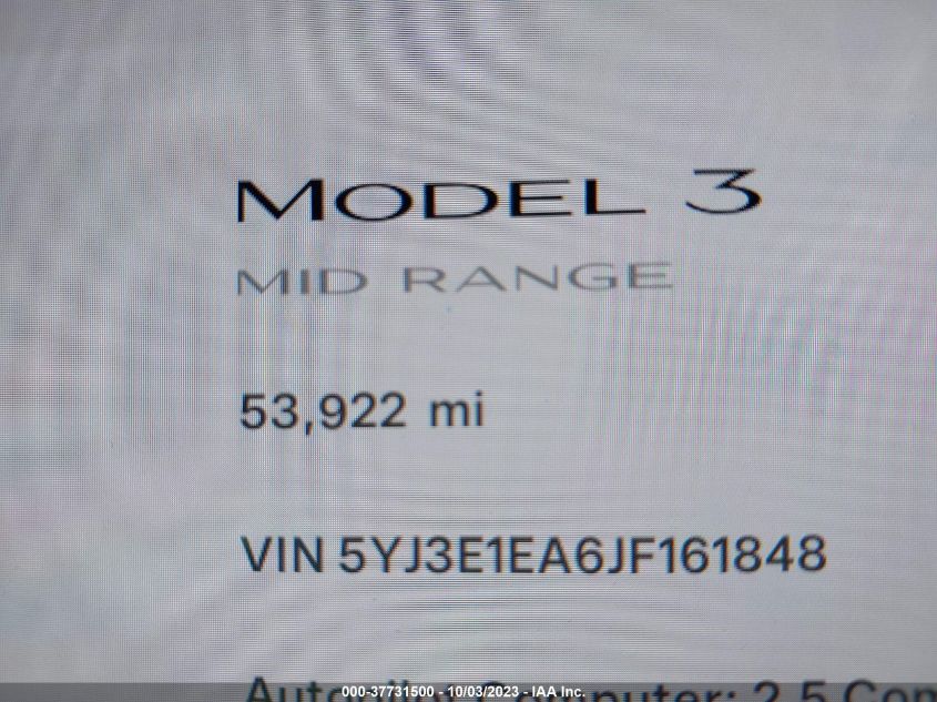 2018 TESLA MODEL 3 RANGE BATTERY - 5YJ3E1EA6JF161848
