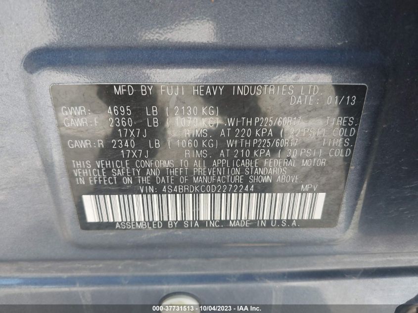 2013 SUBARU OUTBACK 3.6R LIMITED - 4S4BRDKC0D2272244
