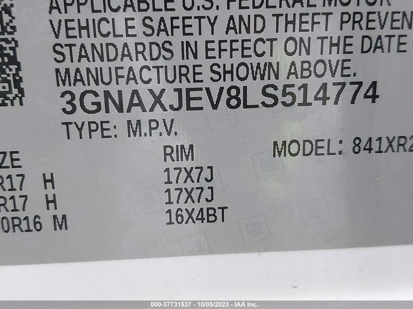 VIN 3GNAXJEV8LS514774 2020 CHEVROLET EQUINOX LT