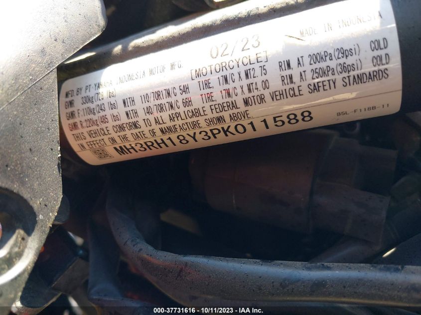 2023 YAMAHA YZFR3 A MH3RH18Y3PK011588