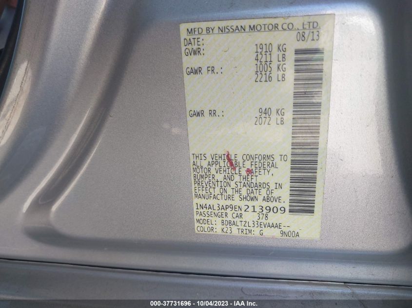 2014 NISSAN ALTIMA 2.5/S/SV/SL - 1N4AL3AP9EN213909
