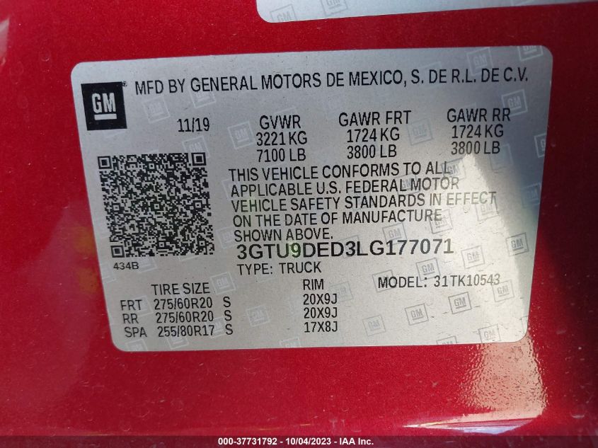 3GTU9DED3LG177071 GMC Sierra 1500 SLT 9