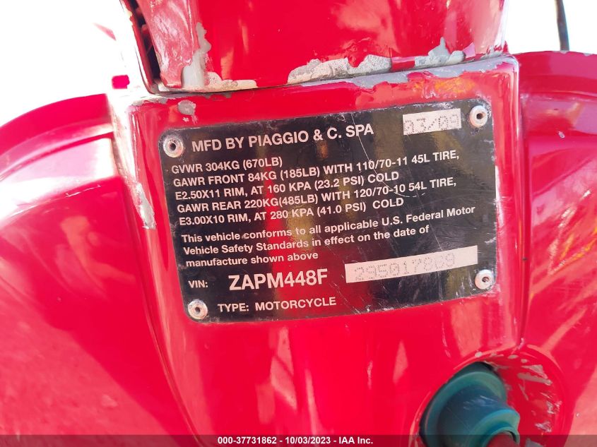 2009 VESPA LX 150 ZAPM448F295017869