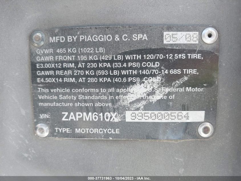 2009 PIAGGIO MP3 500 - ZAPM610X995000564