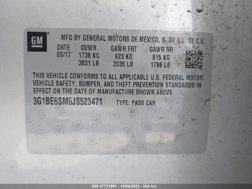 2018 CHEVROLET CRUZE LT - 3G1BE6SM0JS523471
