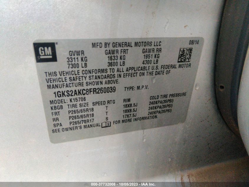 2015 GMC YUKON SLE - 1GKS2AKC8FR260039