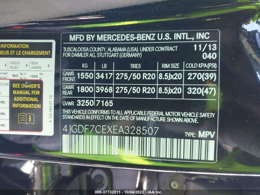 2014 MERCEDES-BENZ GL 450 4JGDF7CEXEA328507