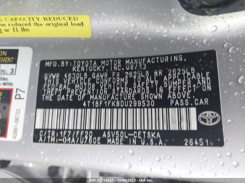 2013 TOYOTA CAMRY L/LE/SE/XLE - 4T1BF1FK8DU299530