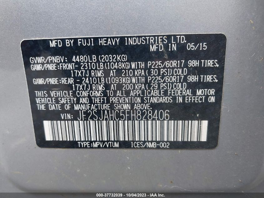 2015 SUBARU FORESTER 2.5I LIMITED - JF2SJAHC5FH828406