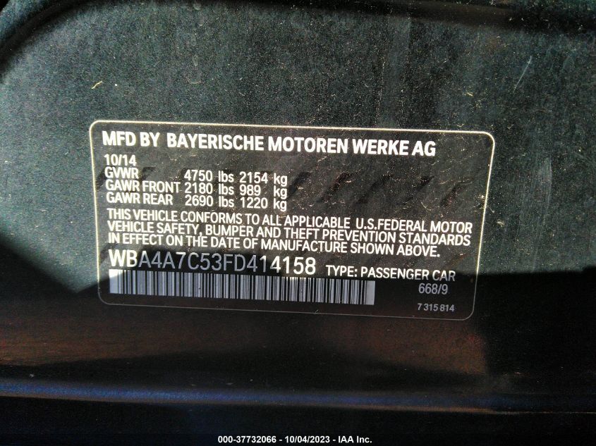 2015 BMW 428 GRAN COUPE XDRIVE WBA4A7C53FD414158