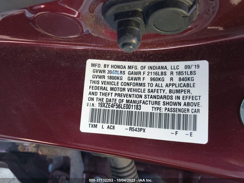 VIN 19XZE4F56LE001183 2020 HONDA INSIGHT EX