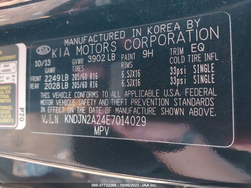 2014 KIA SOUL BASE - KNDJN2A24E7014029