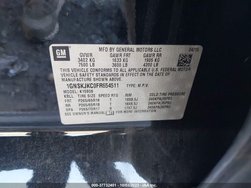 2015 CHEVROLET SUBURBAN 1500 LT 1GNSKJKC0FR654511