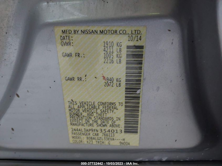 2015 NISSAN ALTIMA 2.5 S - 1N4AL3AP9FN354013