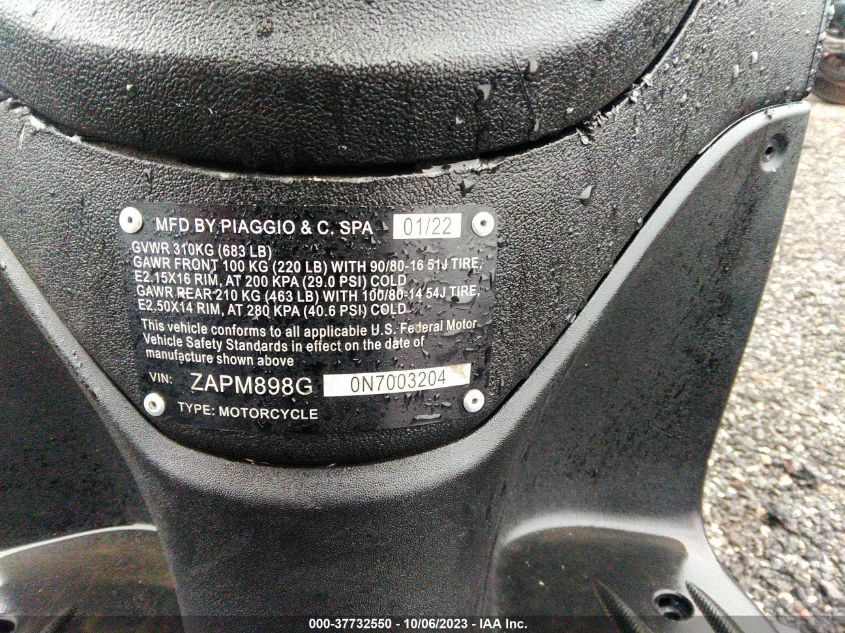 2022 PIAGGIO LIBERTY 150/150 S ZAPM898G0N7003204
