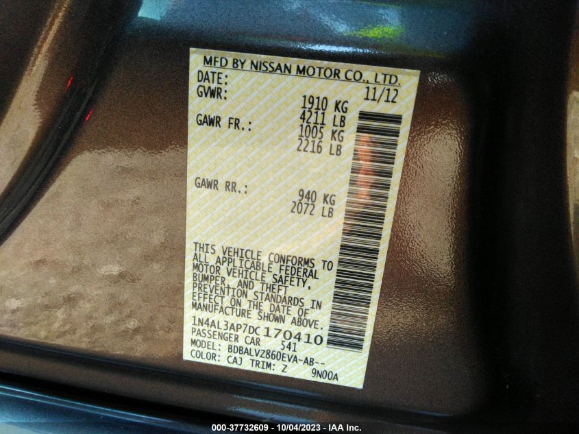 2013 NISSAN ALTIMA 2.5 SL - 1N4AL3AP7DC170410