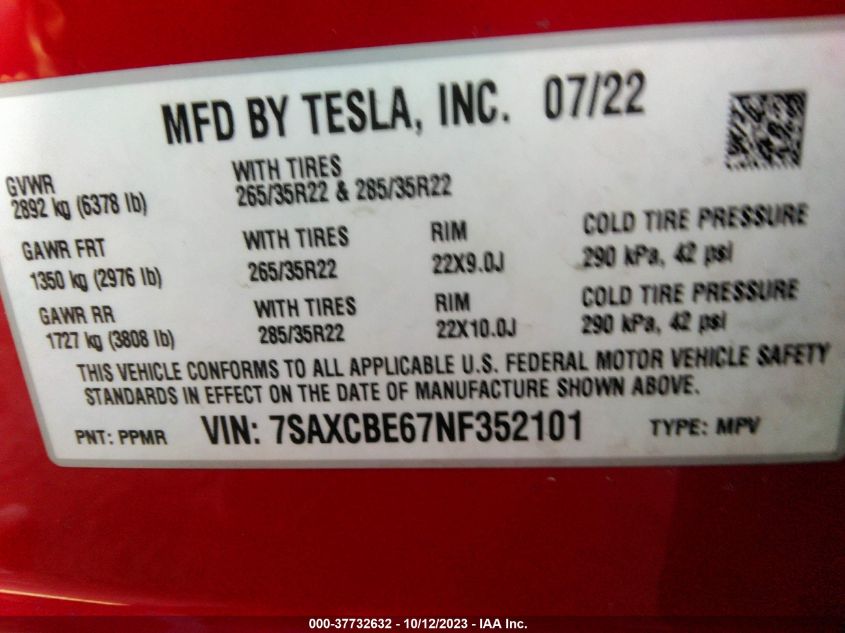 2022 TESLA MODEL X - 7SAXCBE67NF352101