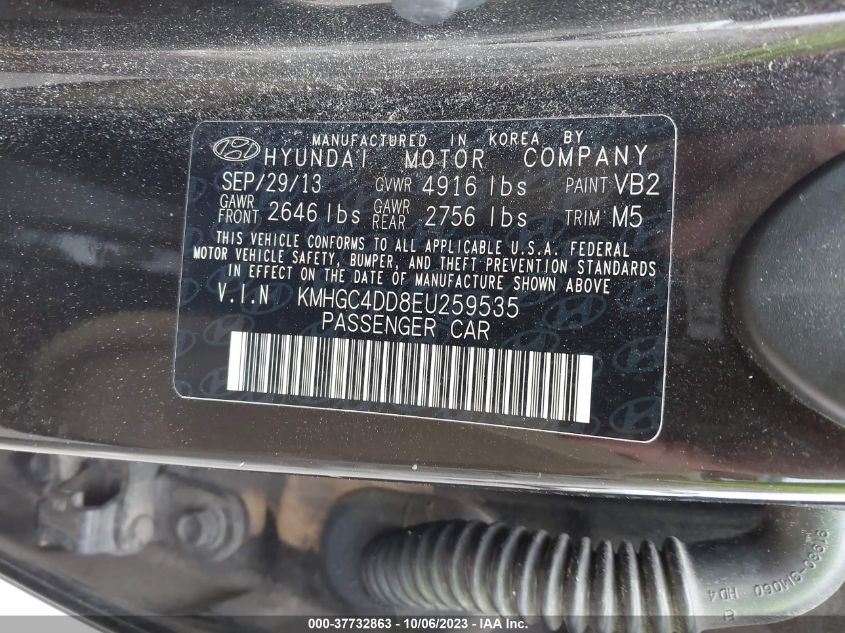 2014 HYUNDAI GENESIS 3.8L - KMHGC4DD8EU259535