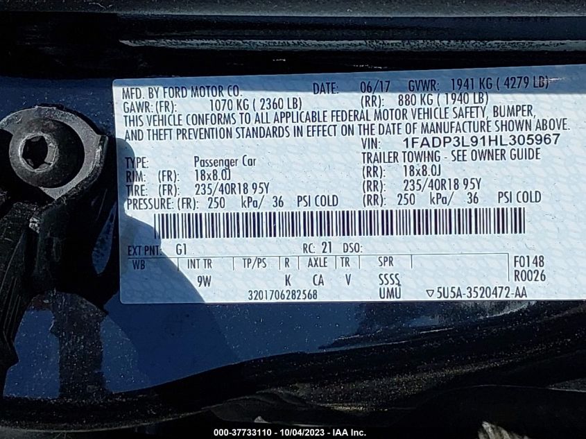 2017 FORD FOCUS ST 1FADP3L91HL305967