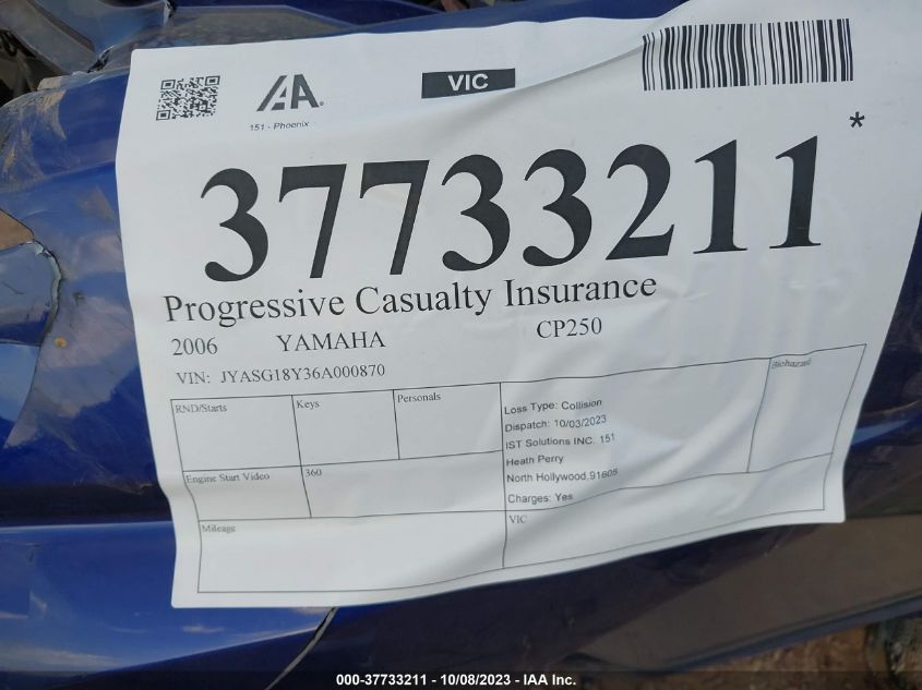 2006 YAMAHA CP250 JYASG18Y36A000870