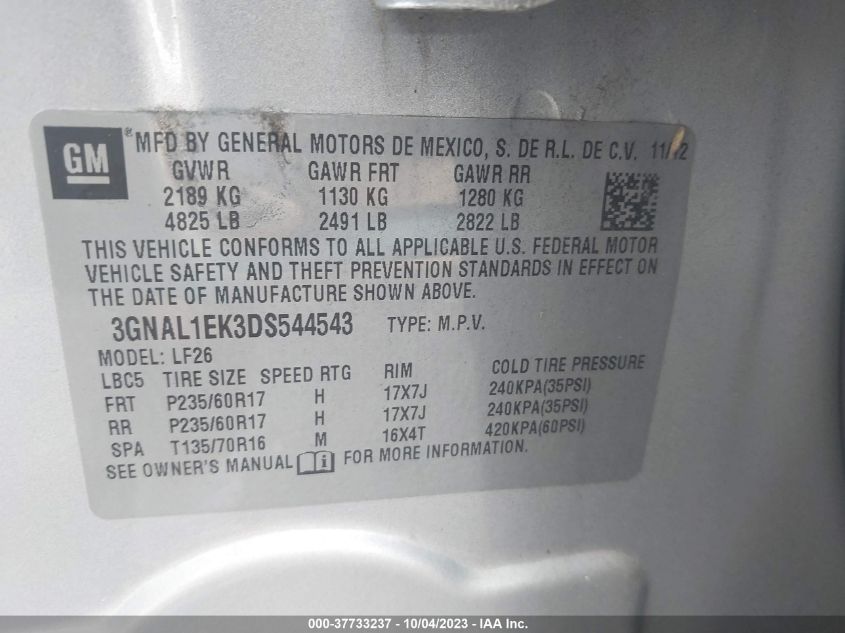 2013 CHEVROLET CAPTIVA SPORT 1LS 3GNAL1EK3DS544543