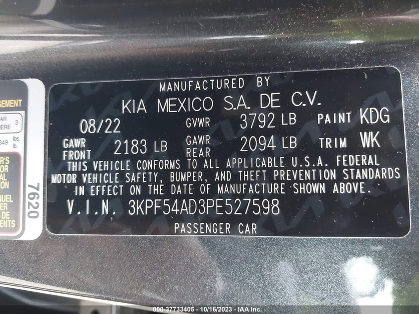 VIN 3KPF54AD3PE527598 2023 KIA FORTE GT-LINE