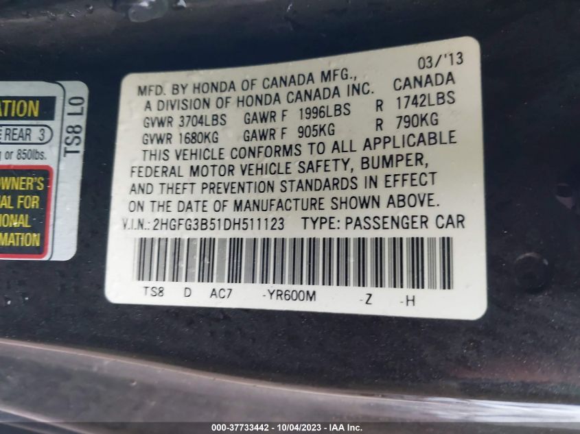 2013 HONDA CIVIC CPE LX - 2HGFG3B51DH511123
