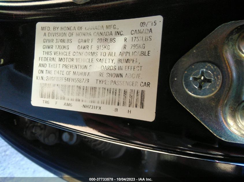 2015 HONDA CIVIC SEDAN LX - 2HGFB2F54FH558779