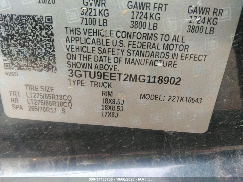 3GTU9EET2MG118902 GMC Sierra 1500 AT4 9