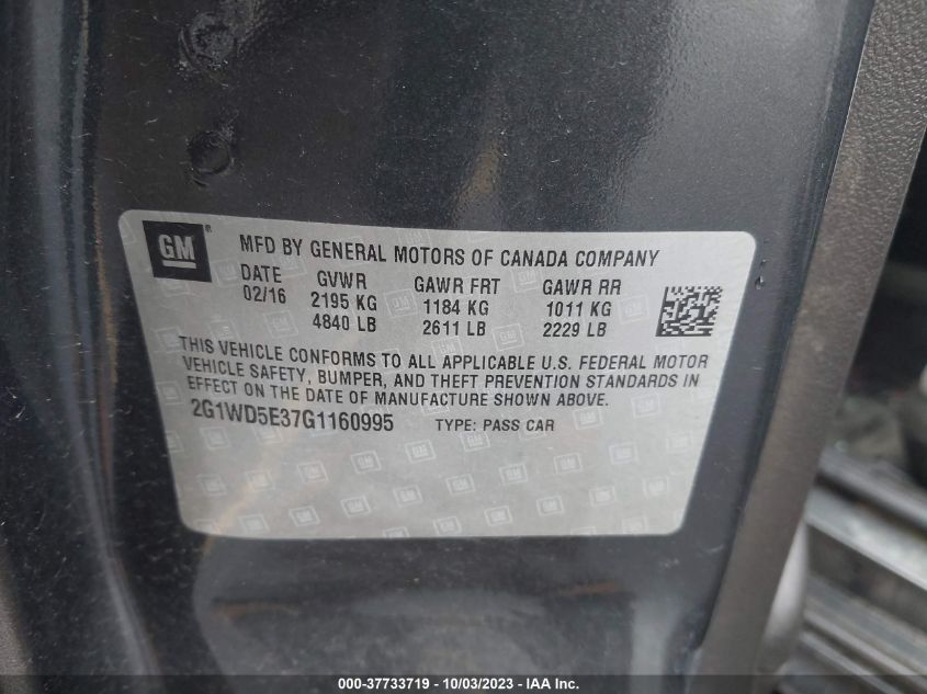 2016 CHEVROLET IMPALA LIMITED POLICE - 2G1WD5E37G1160995