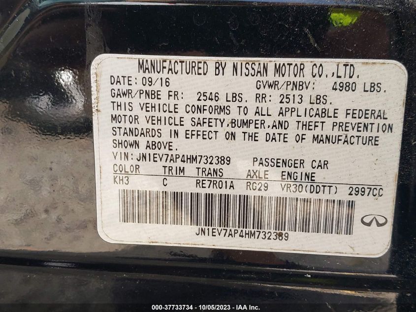 2017 INFINITI Q50 3.0T PREMIUM - JN1EV7AP4HM732389