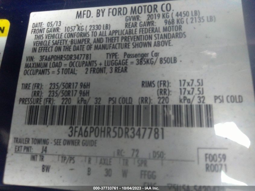 2013 FORD FUSION SE - 3FA6P0HR5DR347781