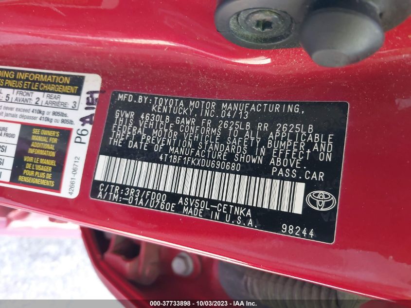 2013 TOYOTA CAMRY L/LE/SE/XLE - 4T1BF1FKXDU690680