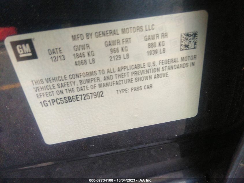 2014 CHEVROLET CRUZE LT - 1G1PC5SB6E7257902