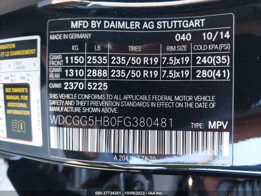 2015 MERCEDES-BENZ GLK-CLASS GLK 350 WDCGG5HB0FG380481