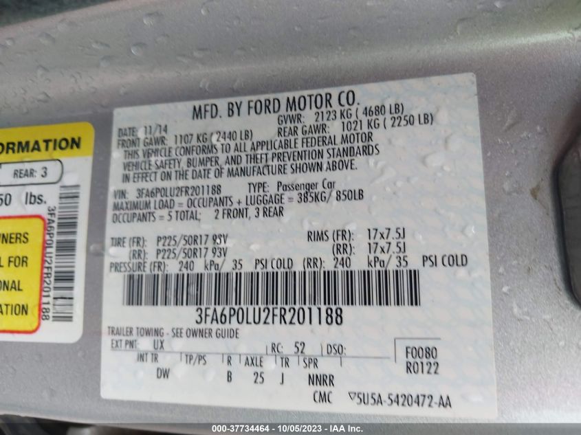 2015 FORD FUSION SE HYBRID - 3FA6P0LU2FR201188