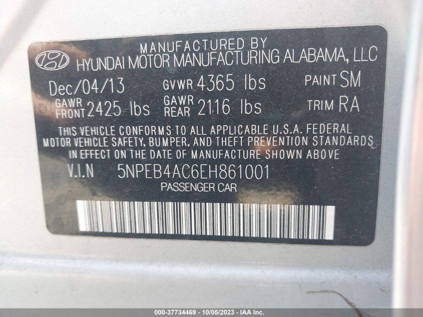 2014 HYUNDAI SONATA GLS - 5NPEB4AC6EH861001