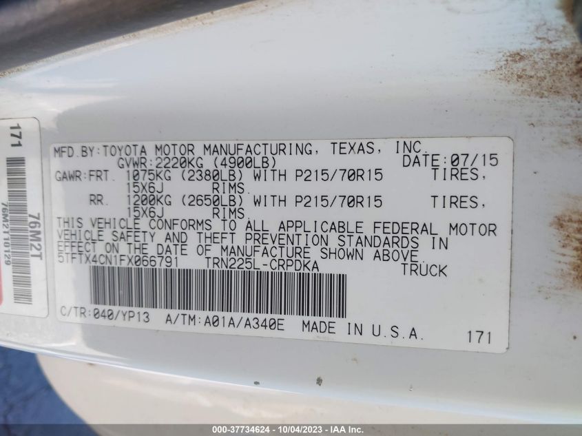 2015 TOYOTA TACOMA - 5TFTX4CN1FX066791