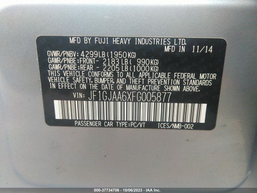 2015 SUBARU IMPREZA SEDAN - JF1GJAA6XFG005877